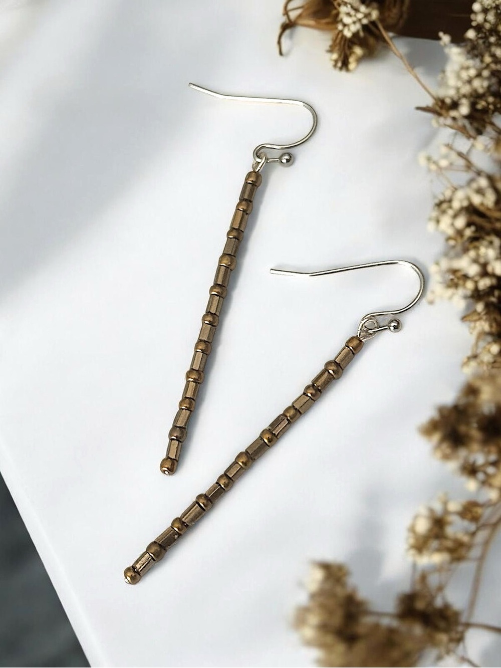 5 For $25💫Long Slender Delicate Bronze Bead Drop Earrings